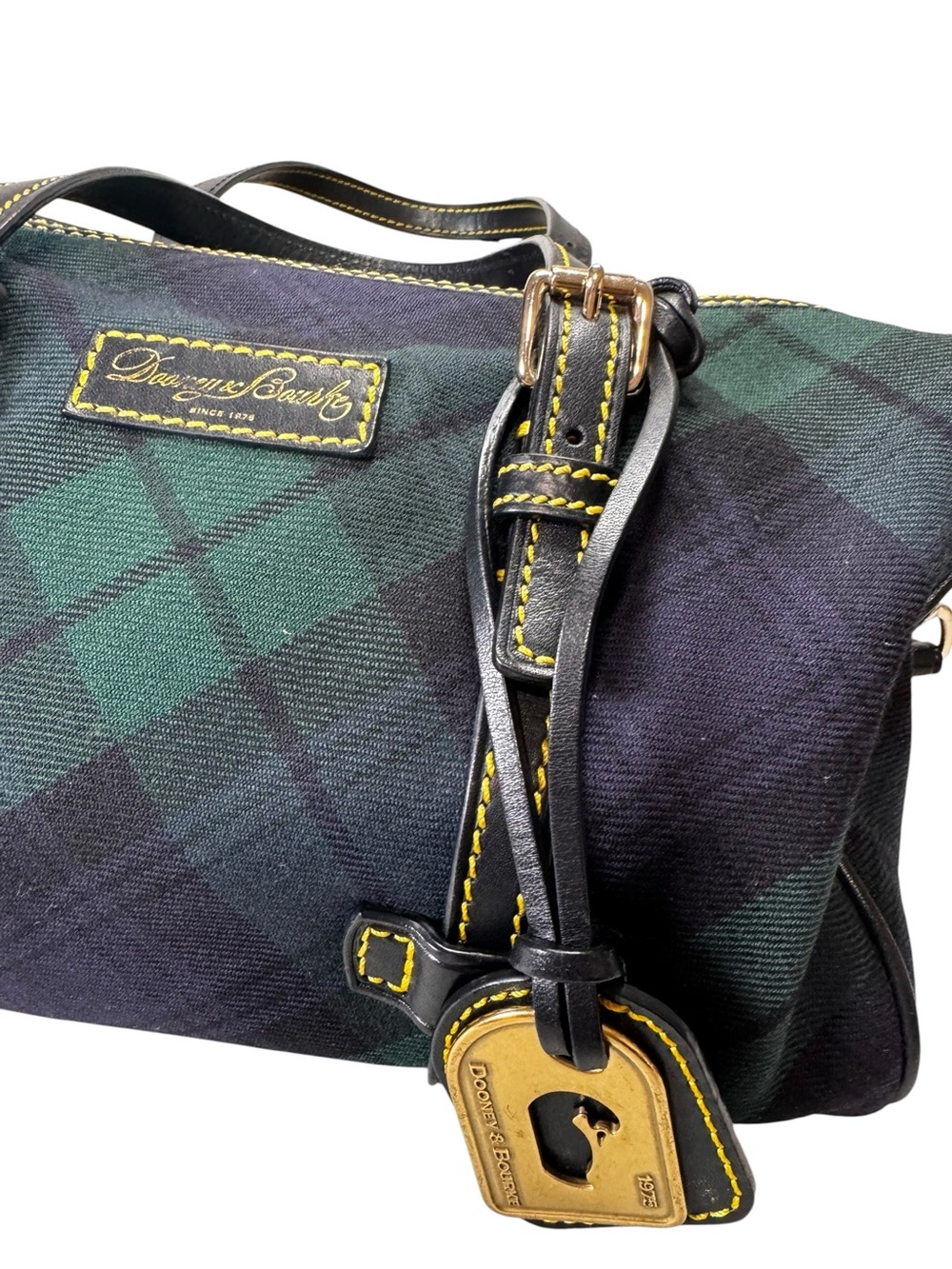 Dooney & Bourke Black Watch Plaid Canvas Satchel Crossbody Bag Blue Green - Picture 7 of 11